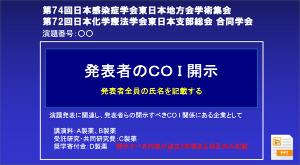 学会口頭発表時、申告すべき利益相反（COI）状態がある時
